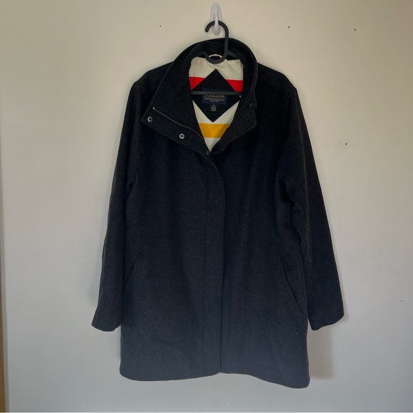 Pendleton Wool Pea Coat Charcoal Gray Zip Long Winter Jacket Fall - Picture 10 of 14